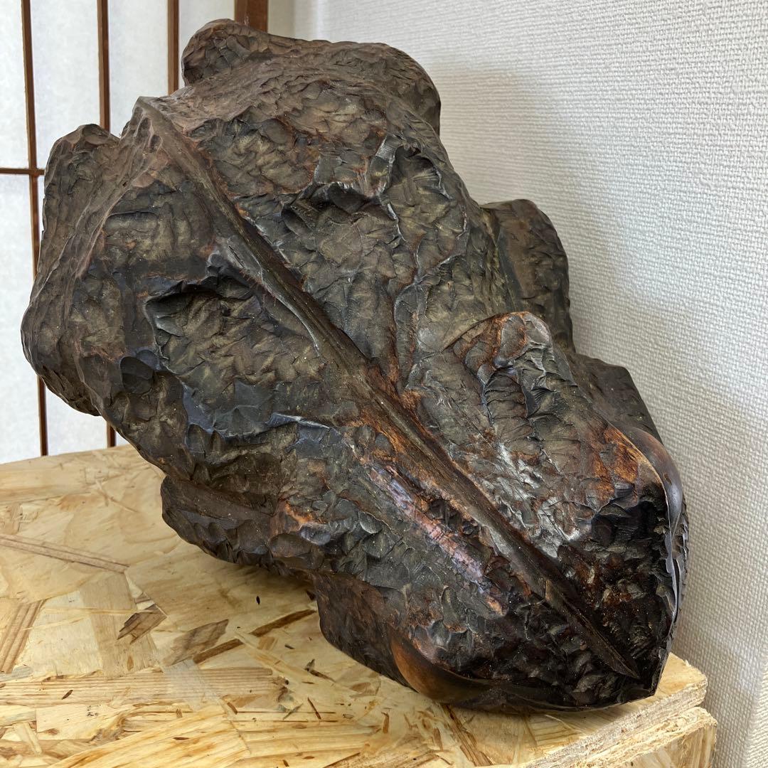 骨董品　福かえる　木彫　かえる　昭和20年頃の作￼N 37kE