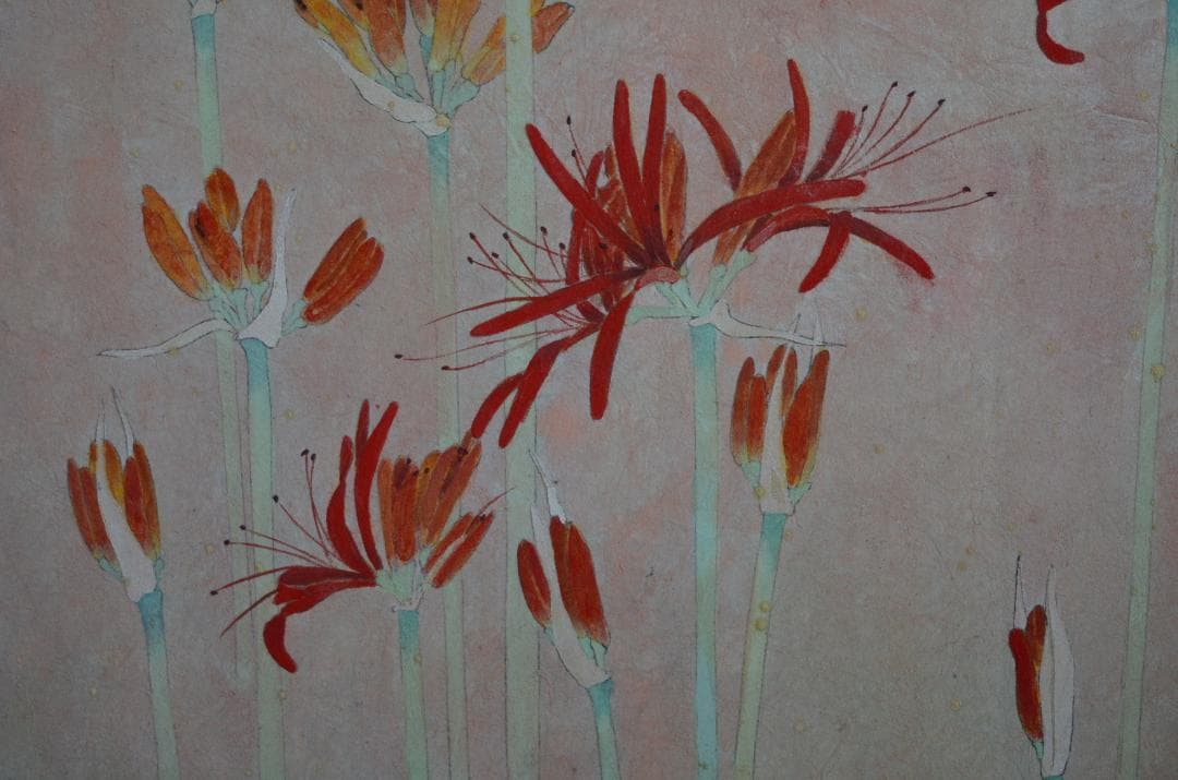 【曼珠沙華(彼岸花)」 岩絵の具 額入り】東山魁夷の流派