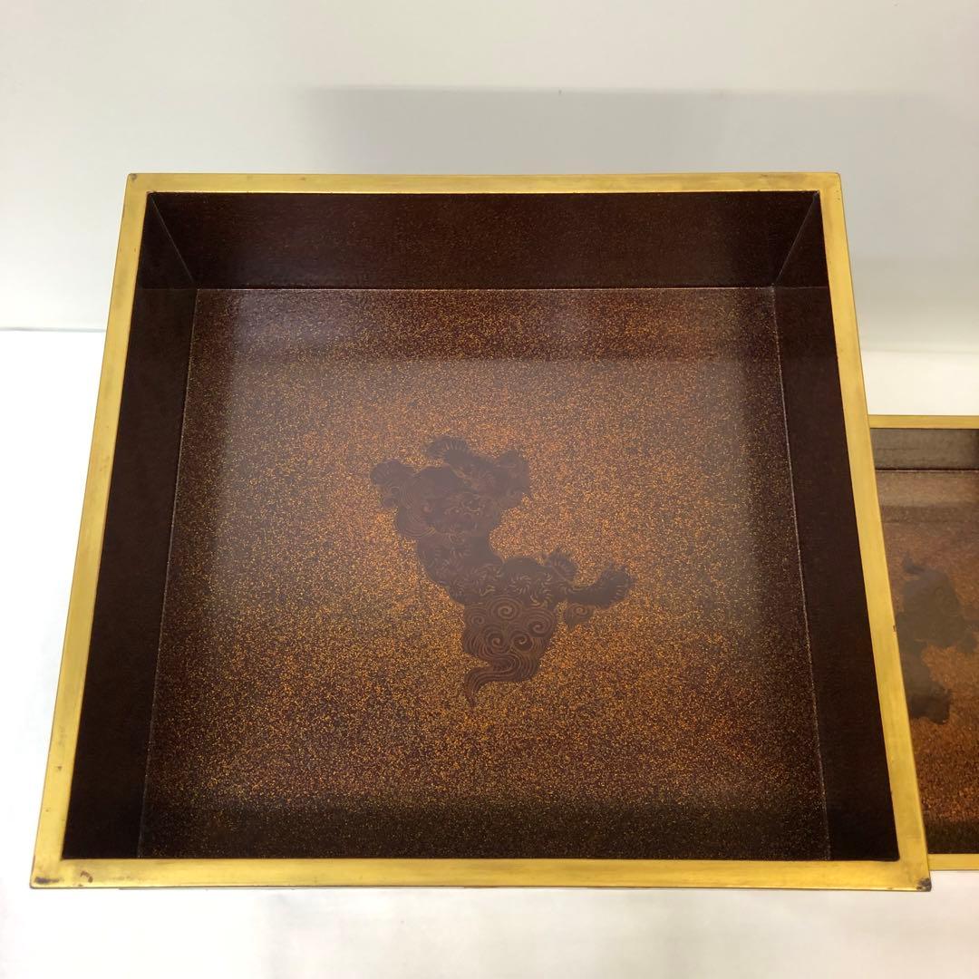 金蒔絵お重　漆器　木製　花鳥図柄　唐獅子図柄　五段重別蓋付き　共箱無