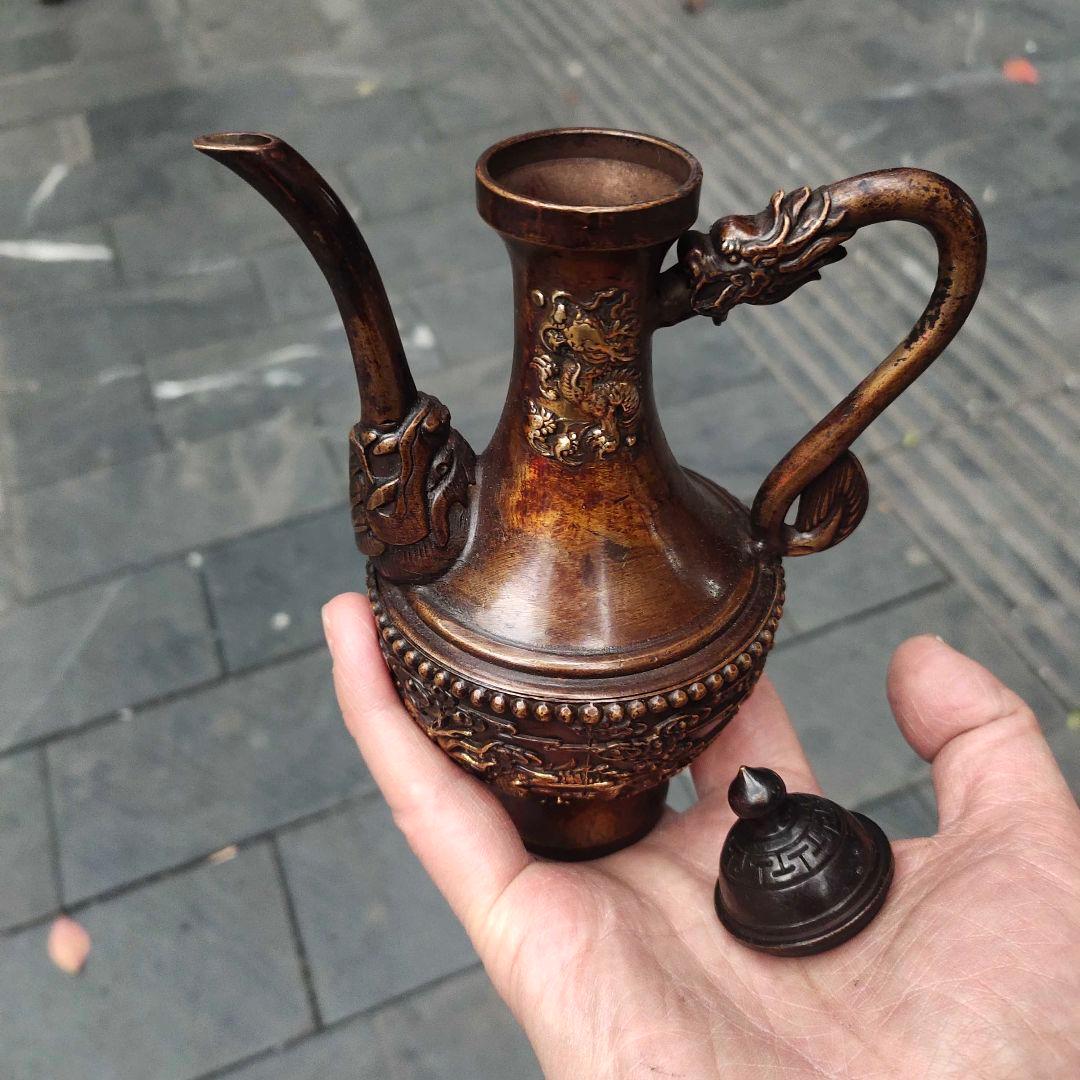 銅器 双龍酒壺 茶壺 家庭 茶道 工芸 置物
