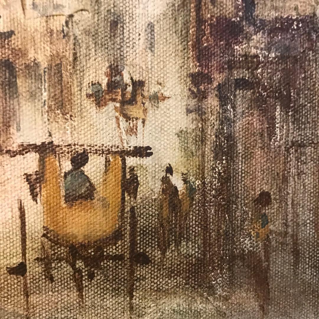 【美術品】サイン入り油絵 ヨーロッパ風景 42×47cm 額縁付き
