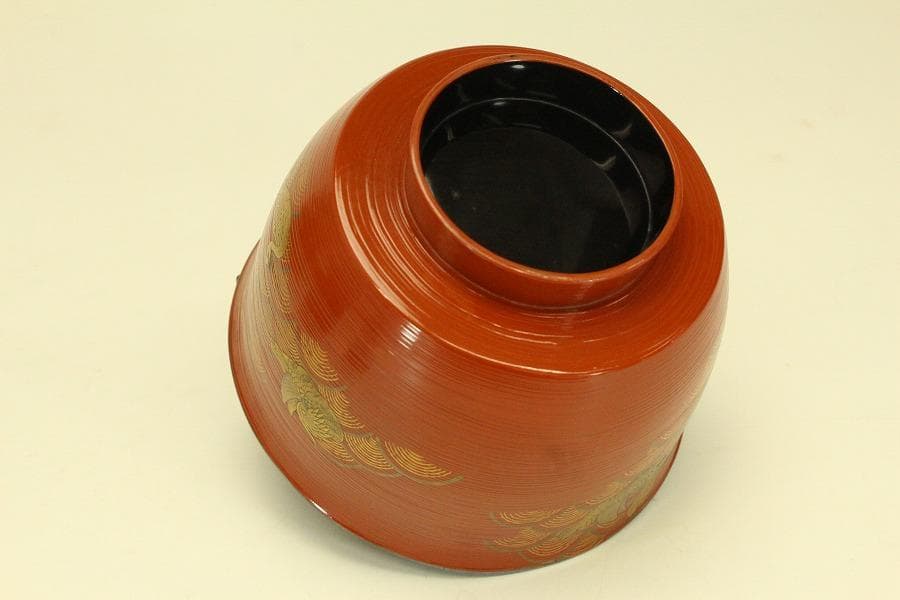 朱塗刷毛目 鴛鴦蒔絵 椀 一対 時代物(ZE659)