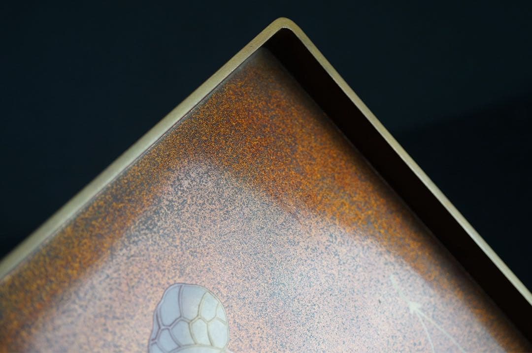 江戸後期 時代 総梨地 朱金 蓮蒔絵 硯蓋 共箱 木製漆器 書道具 古美術