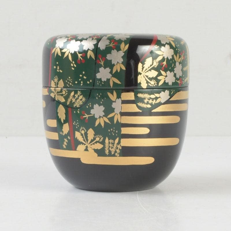 茶道具　加賀蒔絵師　岩倉利慶作　即中斎好写　誰袖蒔絵　中棗　共箱　V　9728