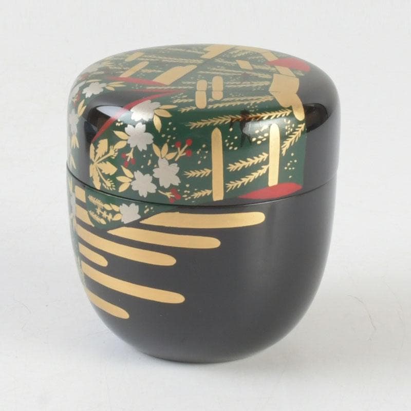 茶道具　加賀蒔絵師　岩倉利慶作　即中斎好写　誰袖蒔絵　中棗　共箱　V　9728
