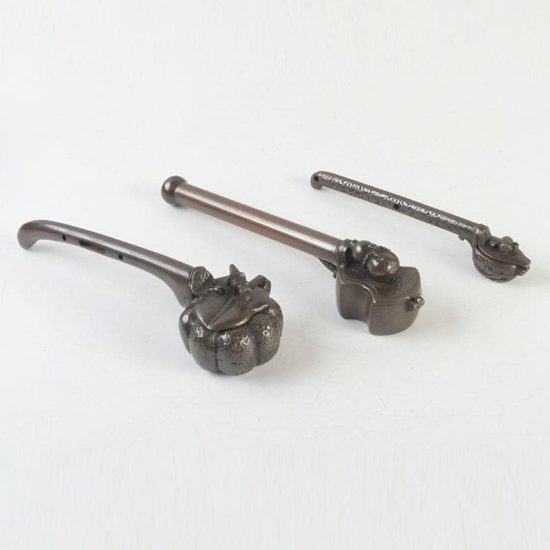 時代提げ物　書道具　古銅　矢立　3点　まとめて　時代箱付　M　9281