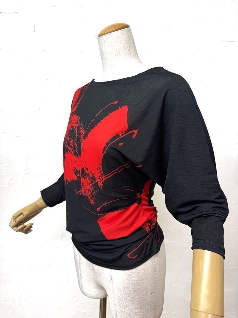 【ラテン】新品　黒　ツーピース　ドルマンセットアップ　赤黒　ｒ759