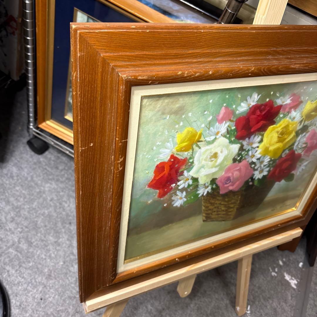 絵画　額縁　油彩画　F6 ガラス　日野皖