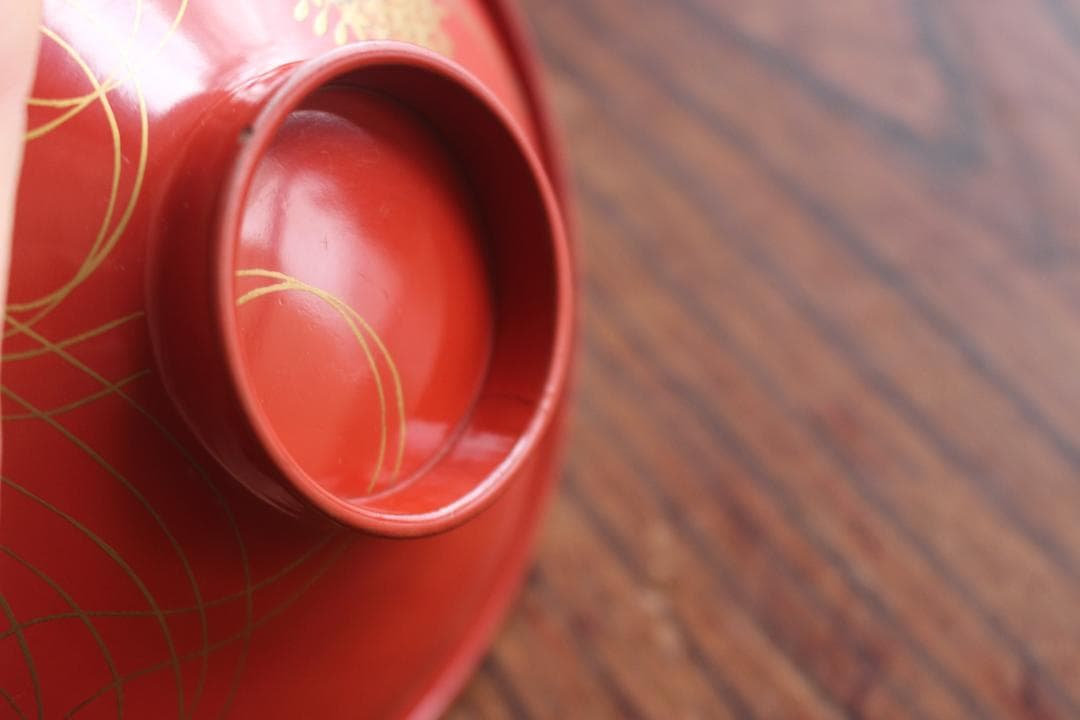 小傷有！時代朱漆に優美な薬玉蒔絵の映えるお椀2点（検輪島塗吸い物椀蒔絵椀