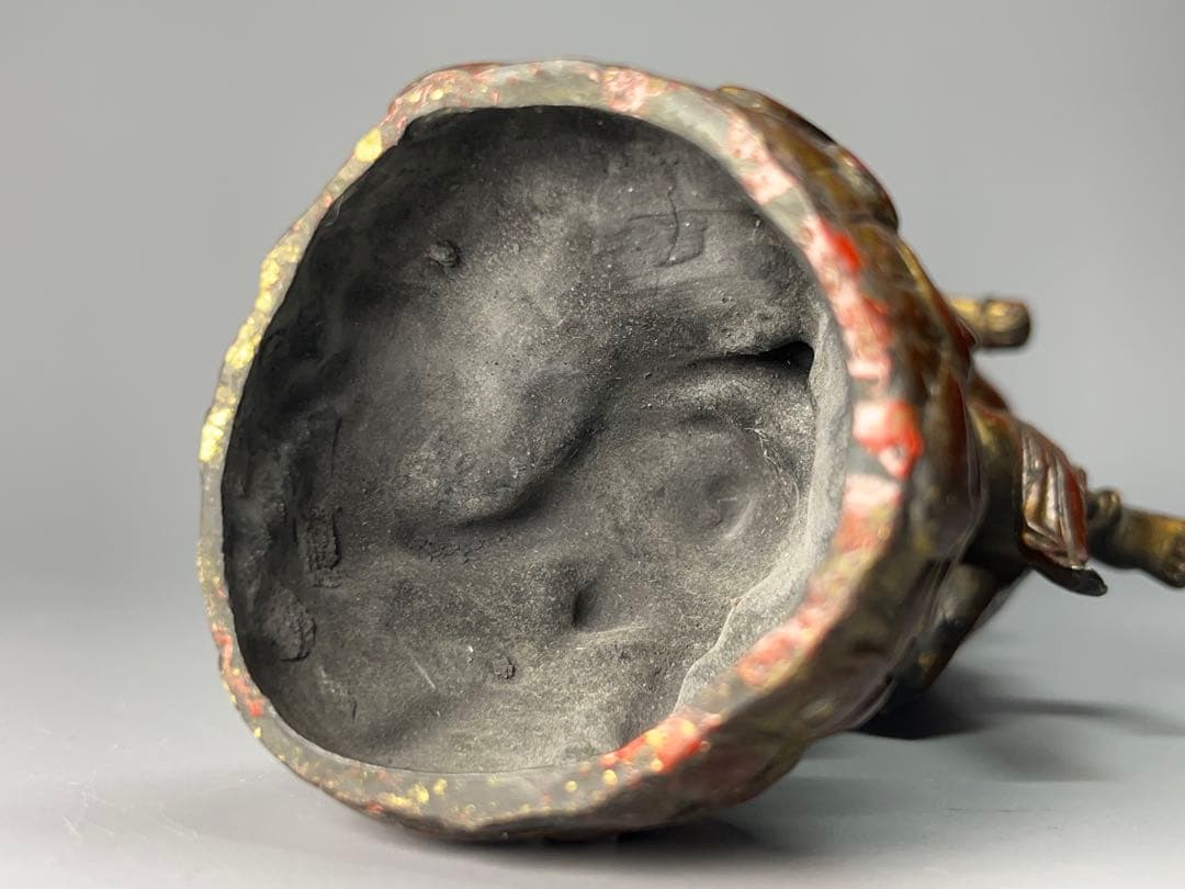 時代物　銅胎　漆器　朱漆金箔　魁星点斗 独立鰲頭（学業有成）置物　縁起物　中国