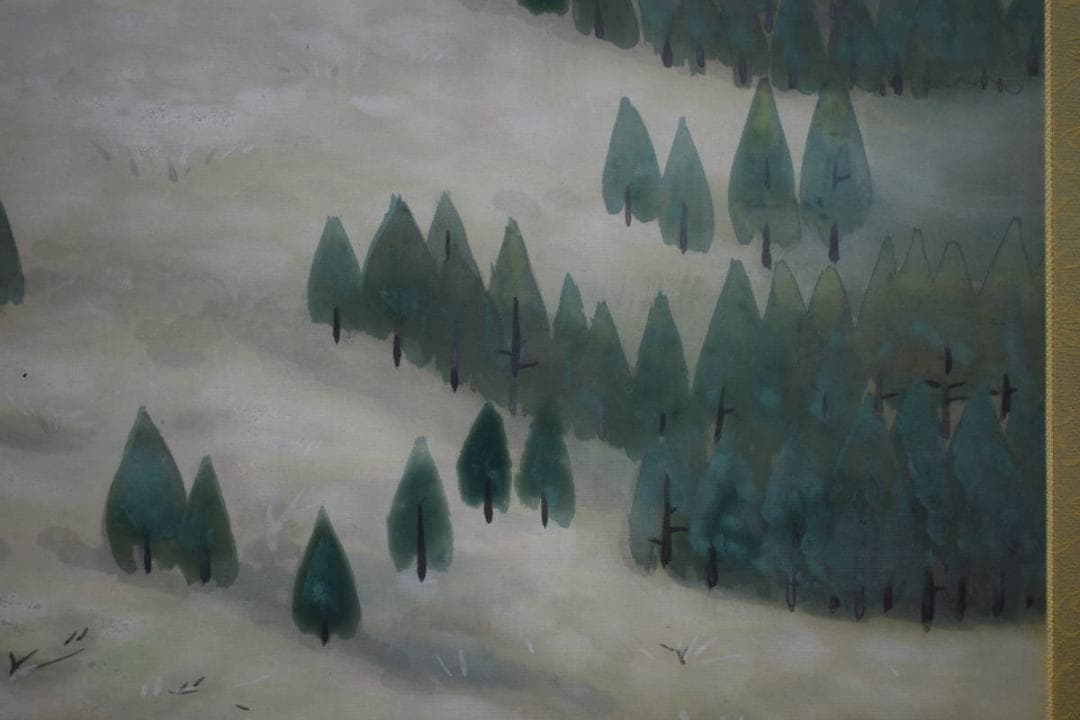 真作/箕輪芳二/青緑山水図/布袋屋掛軸HI-334