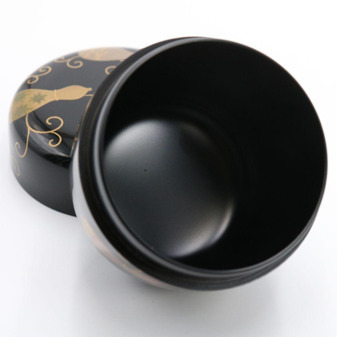 中村宗悦作 黒塗六瓢唐草蒔絵中棗 共箱共布 茶道具　C130　1F20