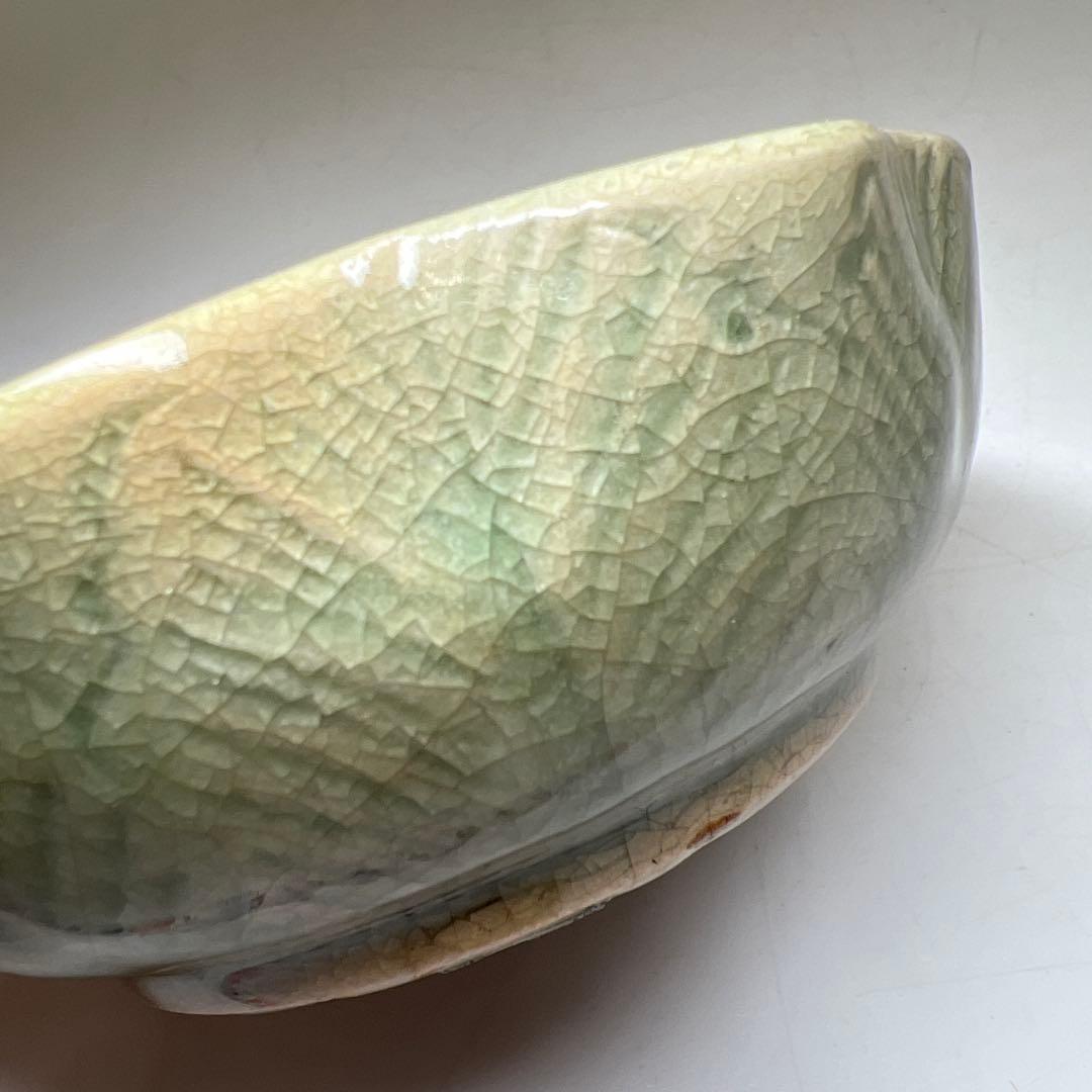 中国明時代　竜泉窯七官青磁硯石　木箱付　幅約12.3g 東Y8-0205☆2F
