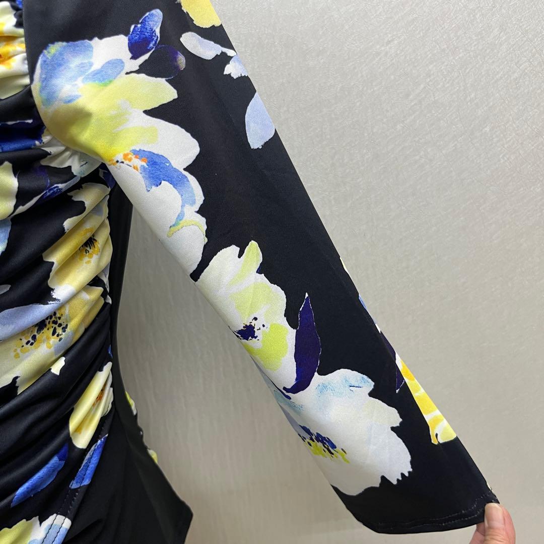 新品 セットアップ 黒に黄色花柄 スタンダード モダン 衣装 パーティ 発表会