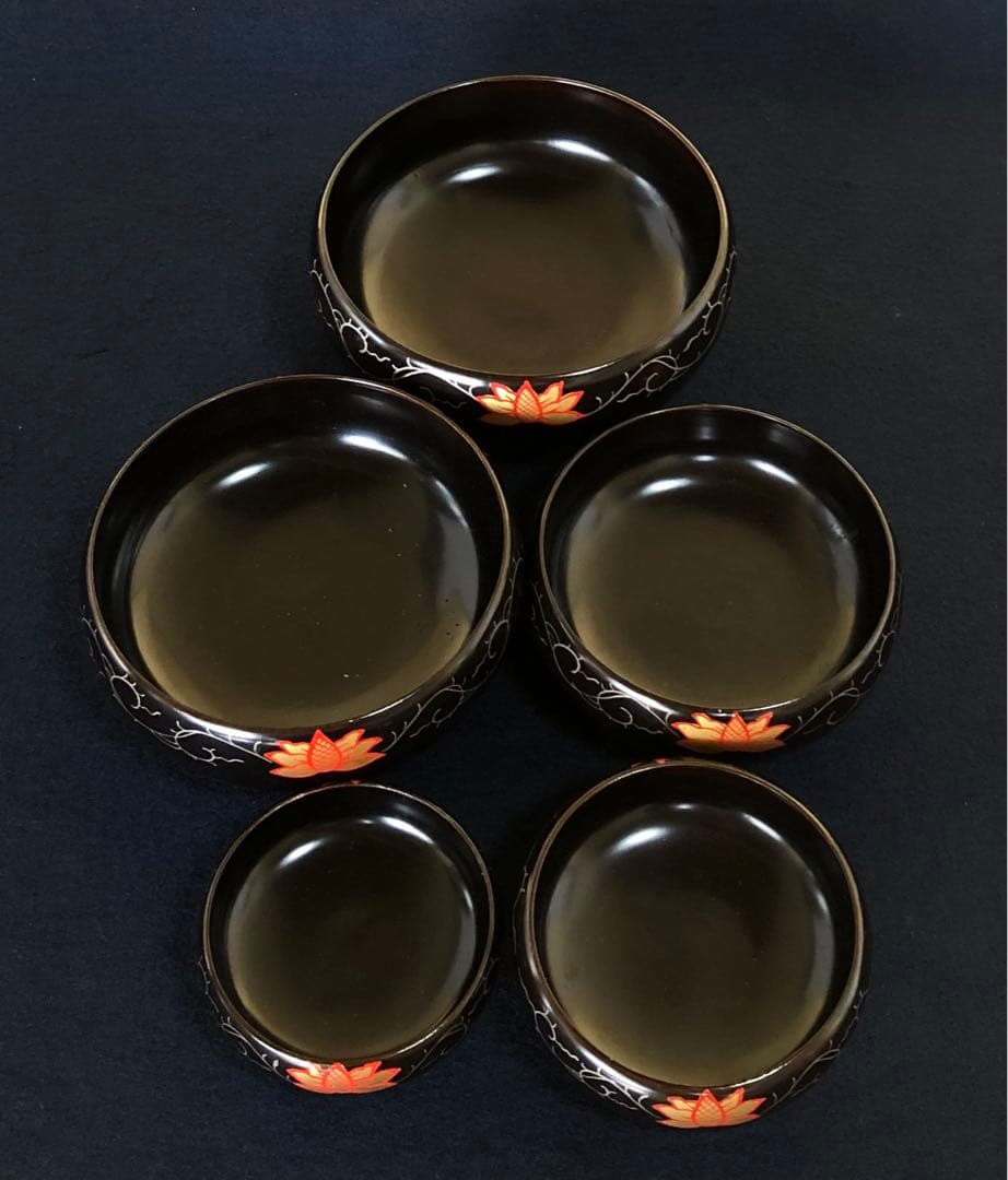 割引❗️《R》輪島塗 会席五ツ揃小鉢5客 蒔絵付 木製漆器　251007あ7