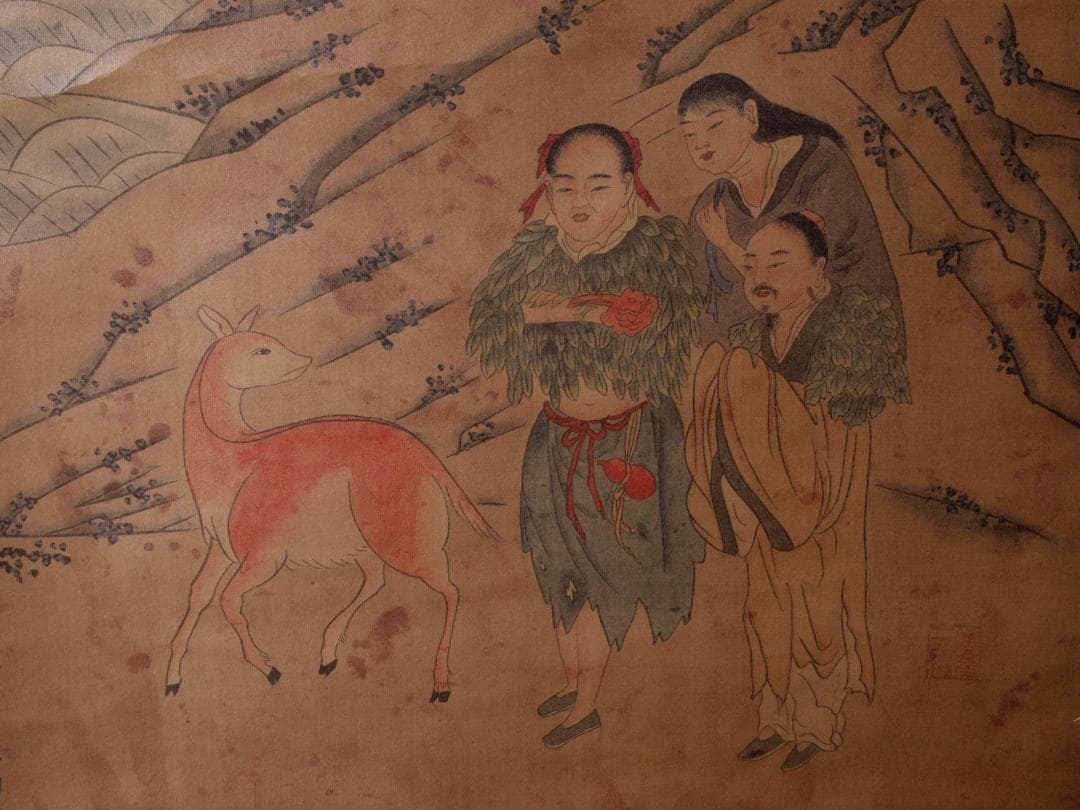 【骨董掛け軸】山水人物図 韓 滉作 肉筆保證 掛け軸 AK619A12-2