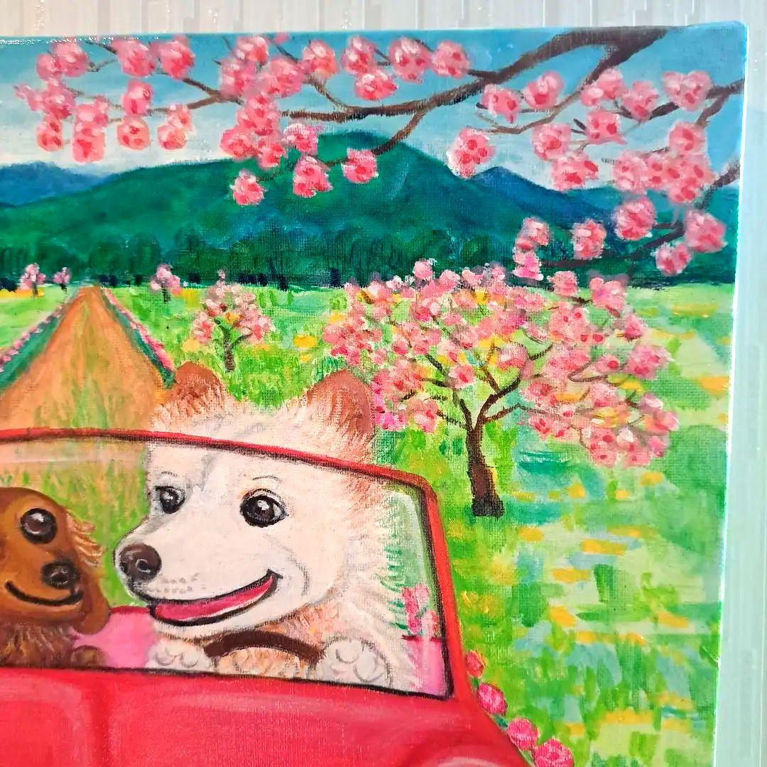 キャンバス油絵 専用　リップちゃんとシロちゃんの仲良しドライブ♪大きいキャンバス