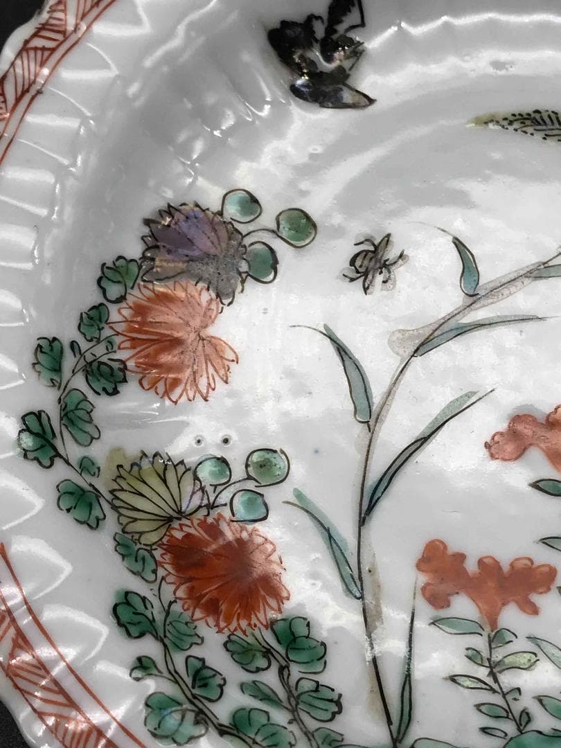 中国古美術　清康煕時代　花模様銘入り　粉彩花鳥紋皿　旧家コレクション(A-10)