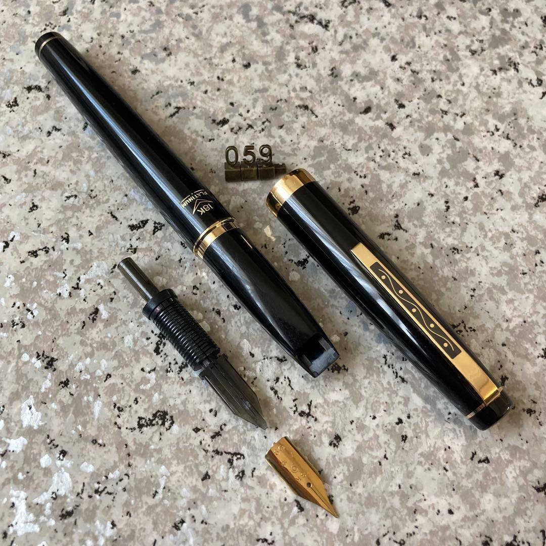 #059 オーバーホール済み 万年筆 PLATINUMプラチナ ロング 18k