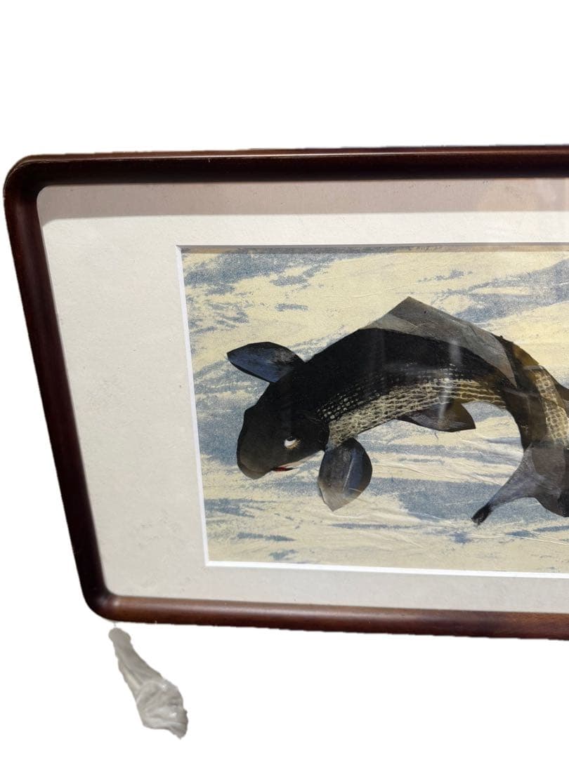⚫️魚の絵 コレクター 和紙ちぎり絵 縁起物 双鯉図