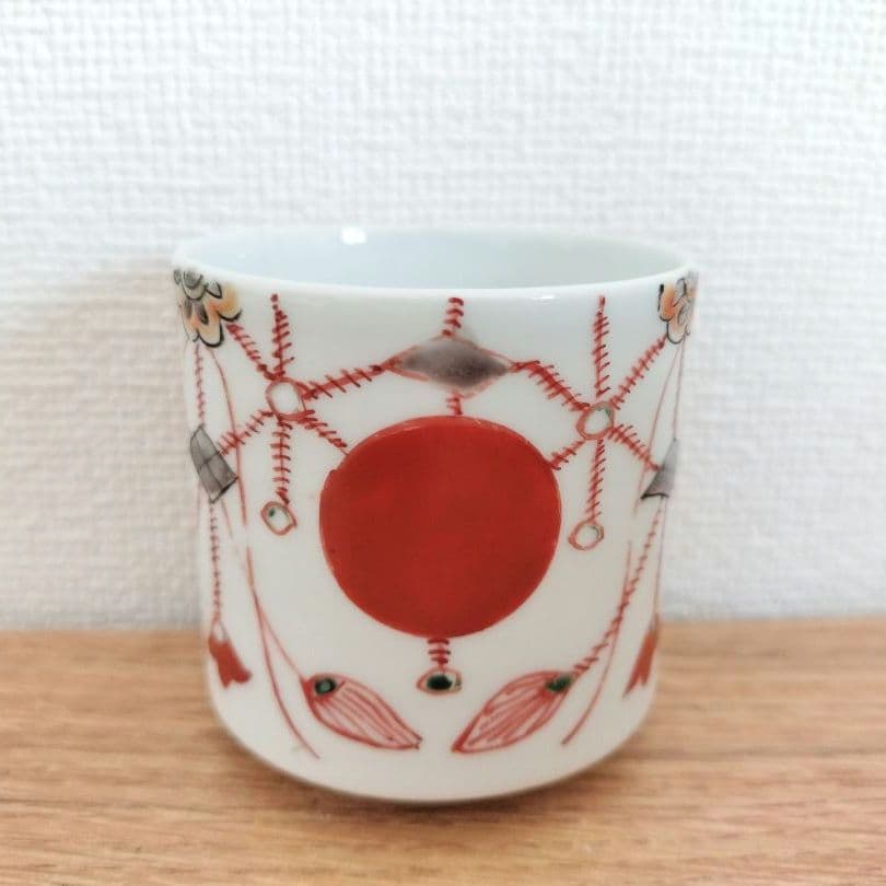 お値下げしました、2個組　古伊万里　赤玉　瓔珞文　覗