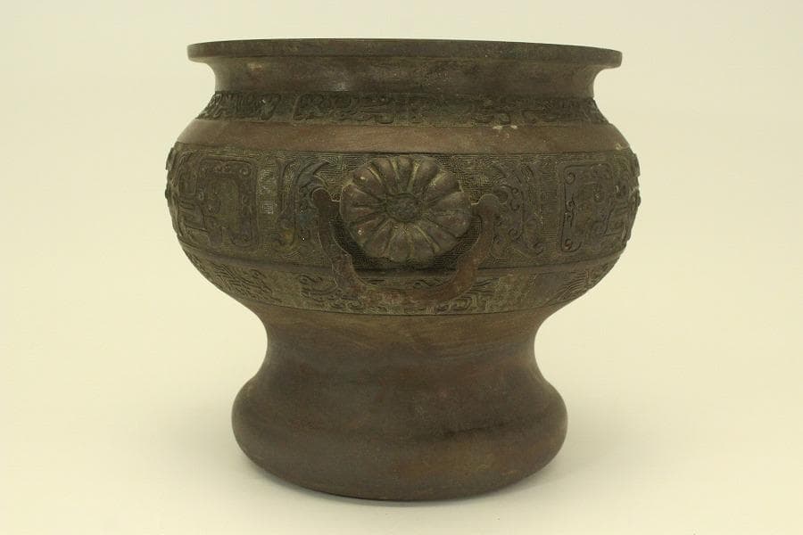古銅 饕餮紋 瓶掛 火鉢 手炙り 時代物(A731)