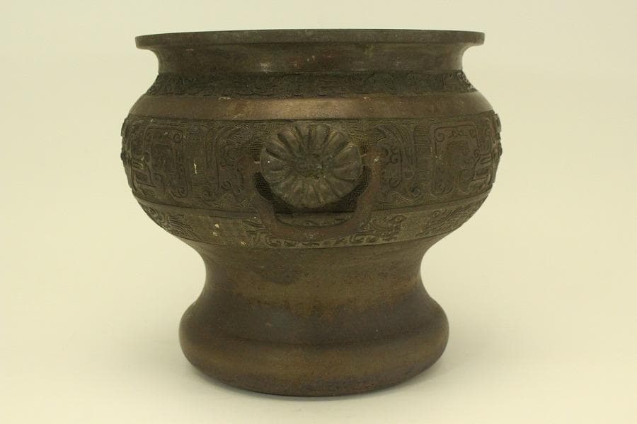 古銅 饕餮紋 瓶掛 火鉢 手炙り 時代物(A731)