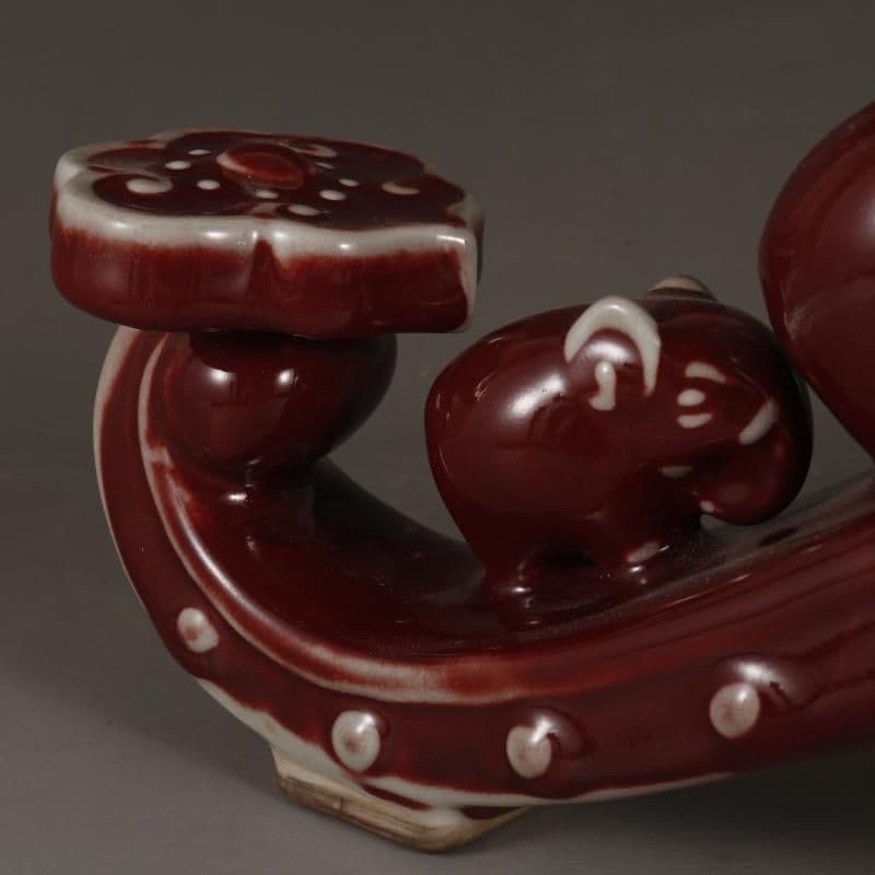 磁器海棠紅釉吉祥如意 置物 鎮宅辟邪 開運風水 招財装飾品 工芸品 美術品