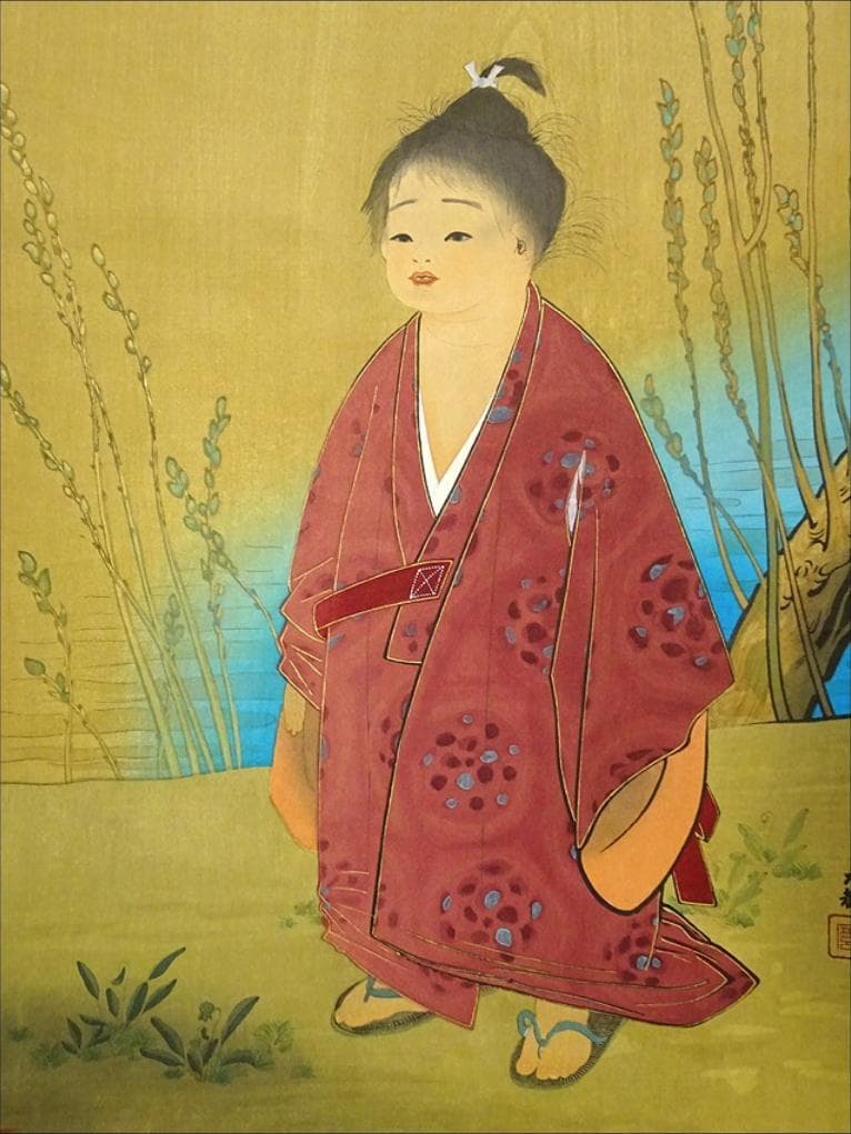 【木版画】掛軸 横山大観 木版画『無我』紙本 共箱付 掛け軸 a071011