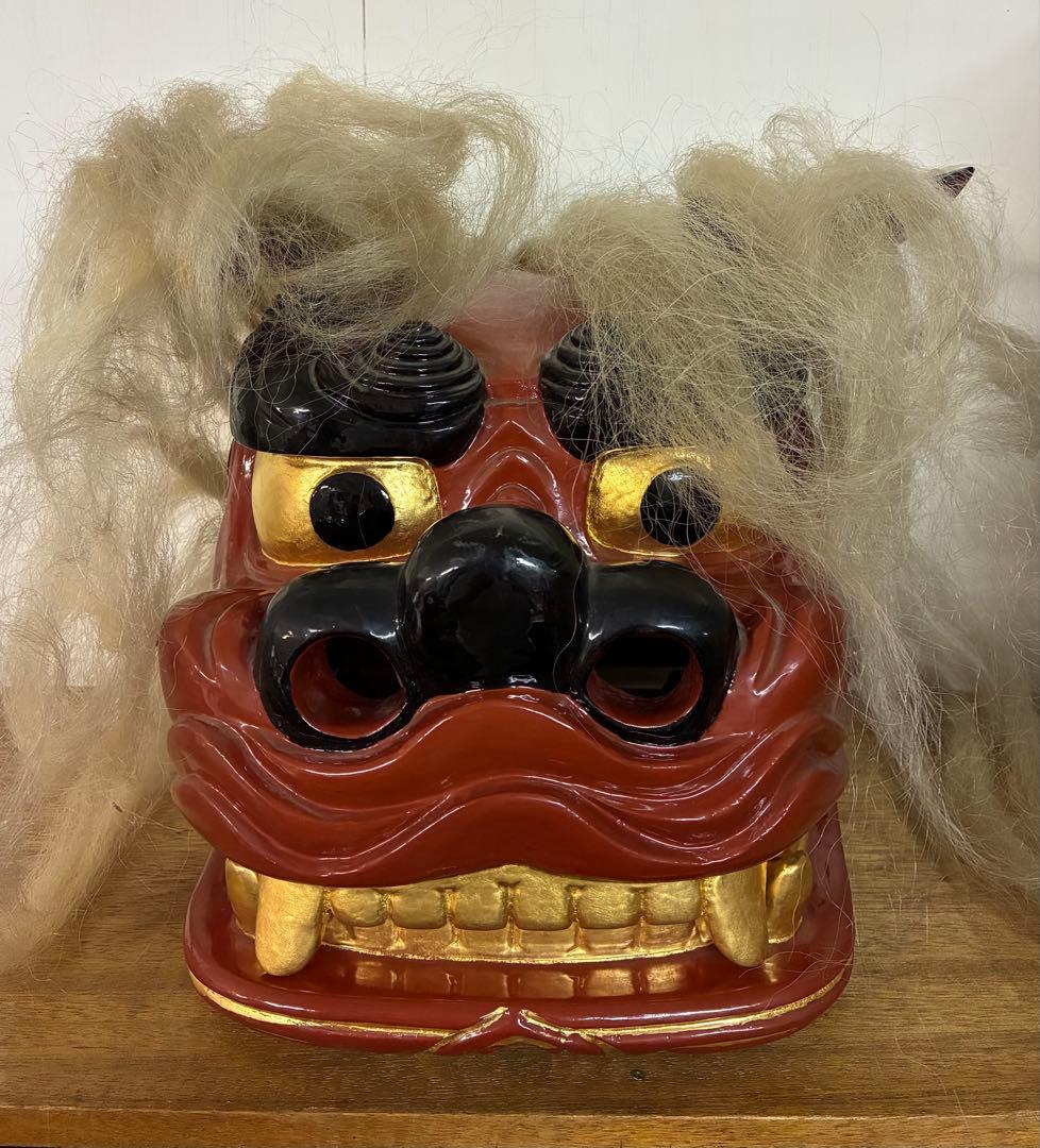 獅子舞　獅子頭　木彫　魔除け　祭　置物　古美術　神楽