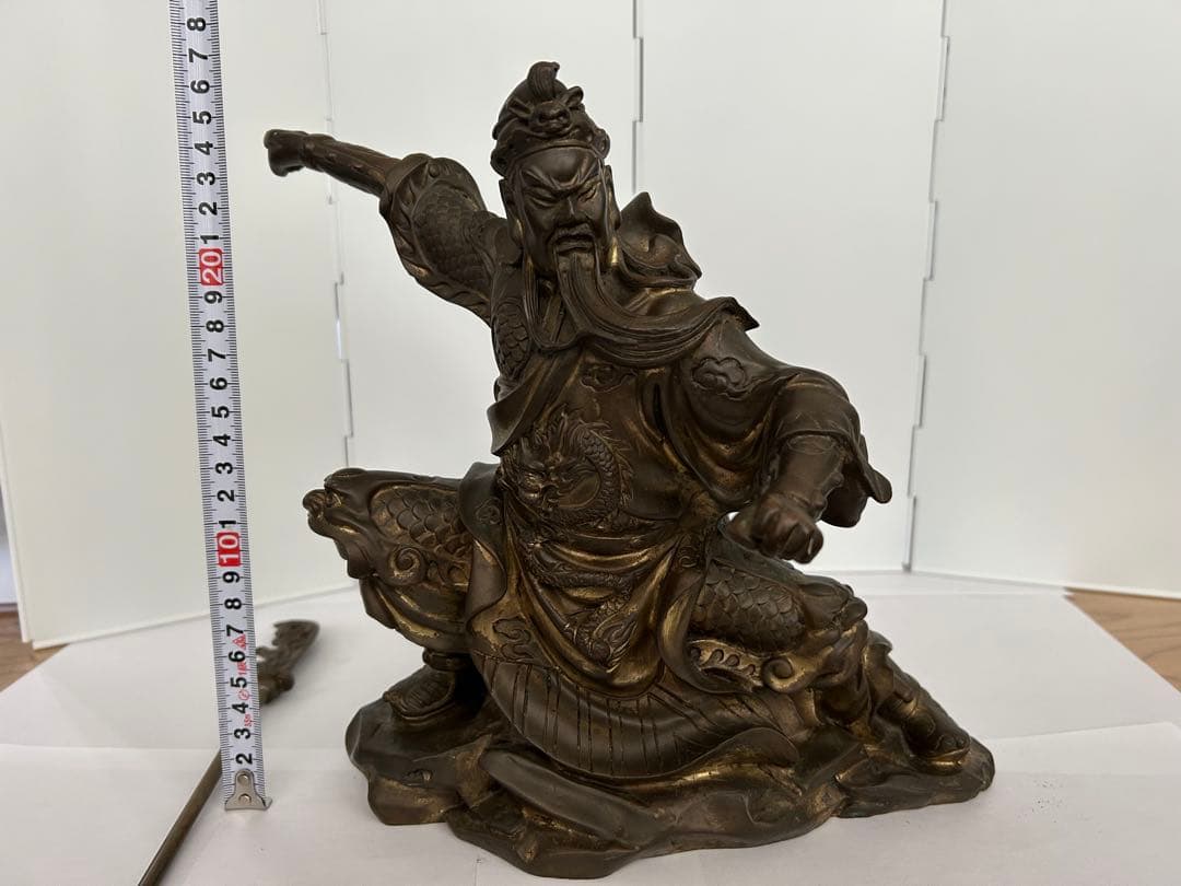 関羽 雲長 銅像 槍を持つ立ち姿約28cm 三国志 武財神 商売繫盛 開運 風水