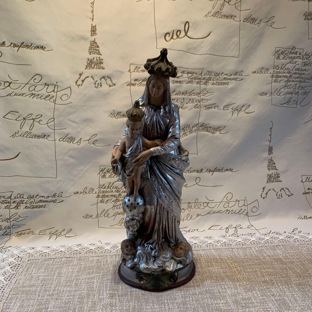 フランス製　アンティーク1920年特大43㎝ノートルダム　レアな銀色のマリア様！