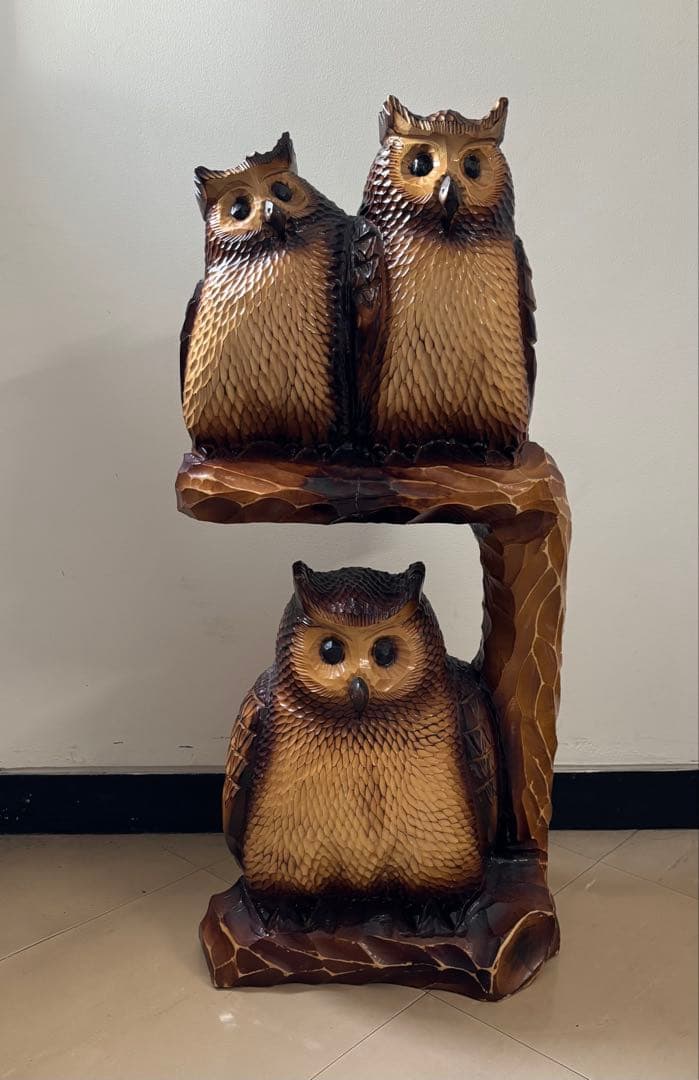 フクロウ 置物 梟 ふくろう 木彫 高さ約73cm オブジェ