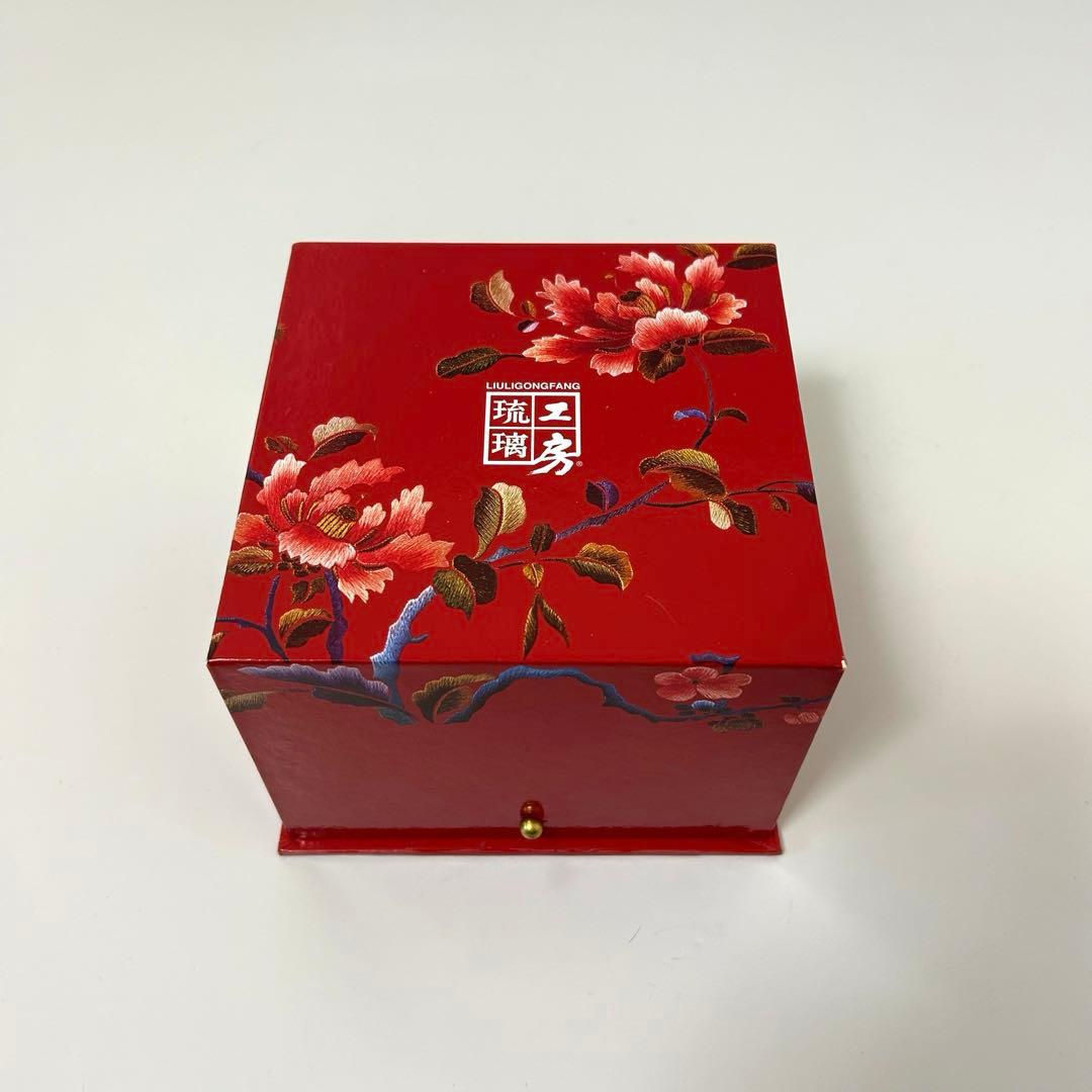 琉璃工房 LIULI カササギ ハート型 ガラス工芸 置物 オブジェ 恋愛運