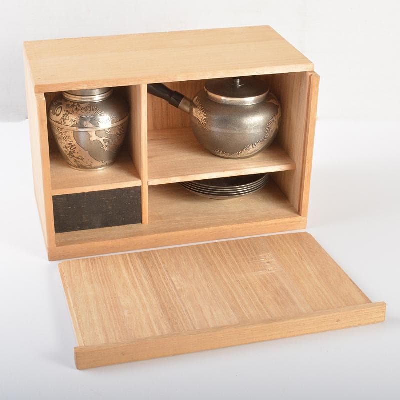 煎茶道具　本錫製　乾茂號造　四君子文　茶壷　急須　茶托　茶器　桐箱　FR6364