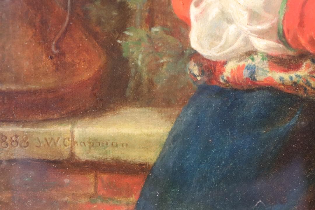 真作保証 19世紀古画 J.W. Chapman 「婦人像」油彩4号 1888年