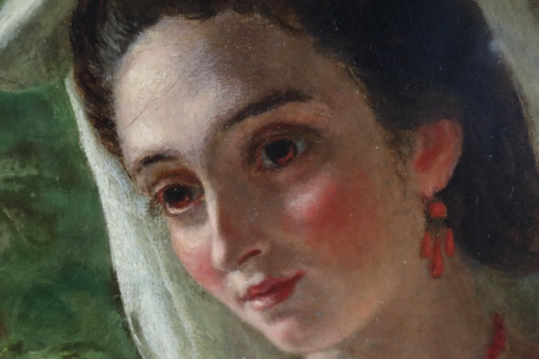真作保証 19世紀古画 J.W. Chapman 「婦人像」油彩4号 1888年