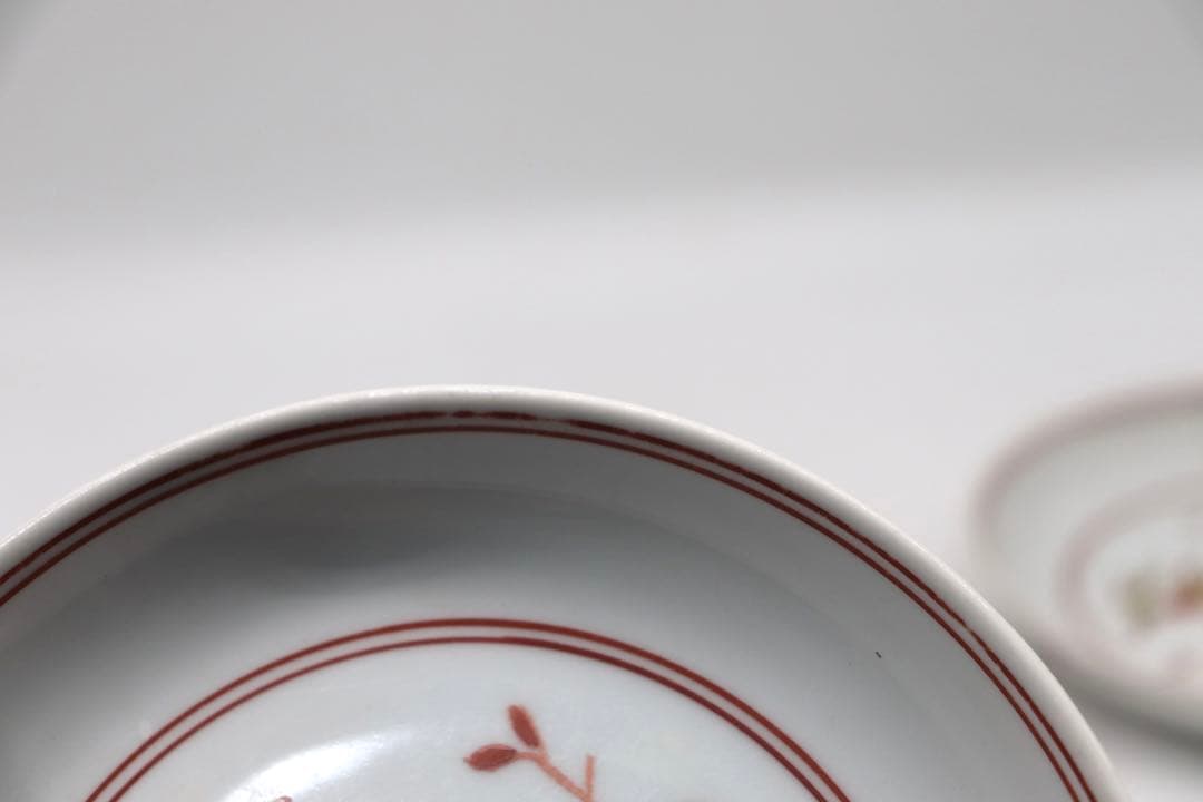 中国　紅緑彩　花鳥紋小皿2点　正徳年製銘　送料込み1023