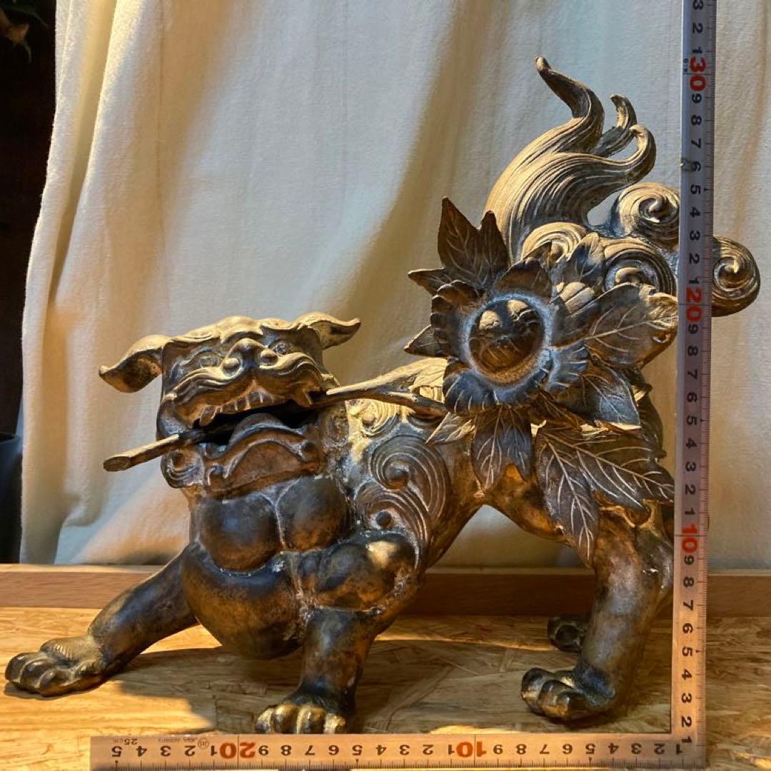 唐獅子 牡丹 置物 金属製