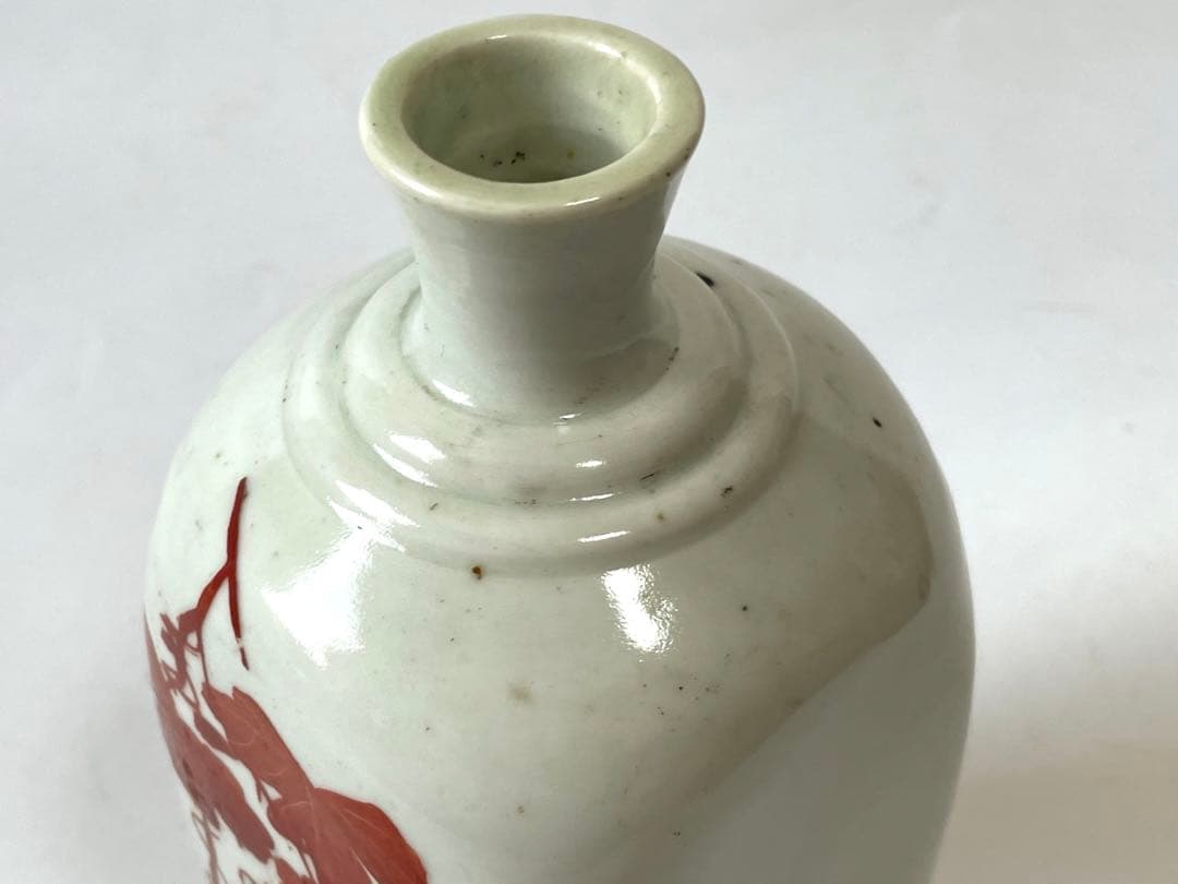 骨董　アンティーク　岩谷焼　蔦植物文　鞆徳利　徳利　保命酒徳利　赤絵　色絵　酒器