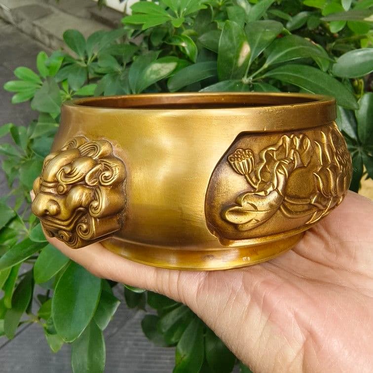 銅器 獅子頭蓮華炉 仏具 焼香炉 奉納香炉 線香炉 工芸品 置物