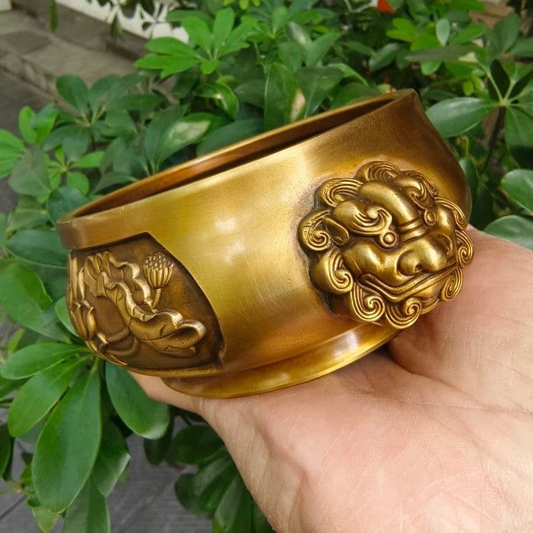 銅器 獅子頭蓮華炉 仏具 焼香炉 奉納香炉 線香炉 工芸品 置物