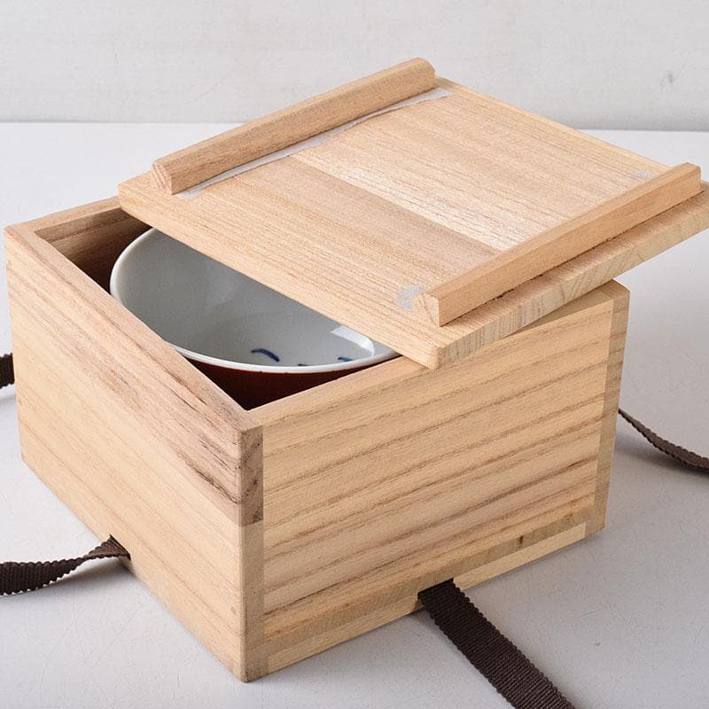 茶道具　京焼　清水焼　谷口良三作　辰砂　内達磨染付　茶碗　共箱　V　R8498