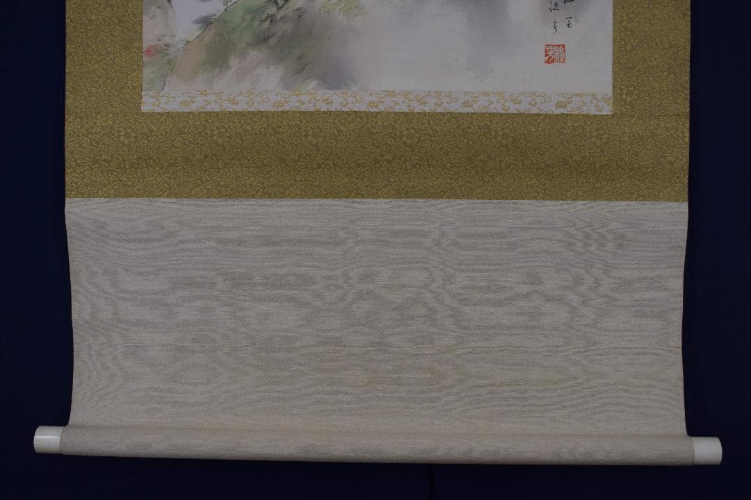 【真作】川島梅関/富士山秋晴図/横物/掛軸☆宝船☆Y-184　JM