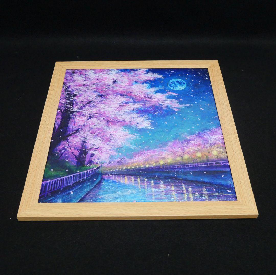 油絵 油彩 油彩画 絵画 絵【青い満月の夜桜】