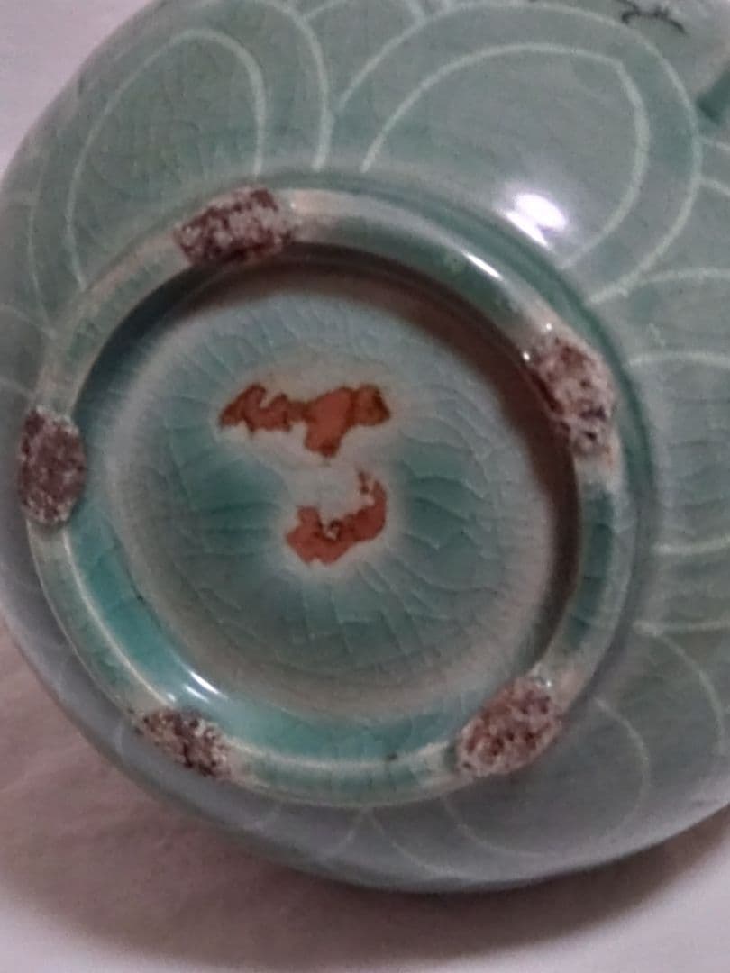 朝鮮美術　骨董　高麗青磁　花象嵌　大瓶　砂高台