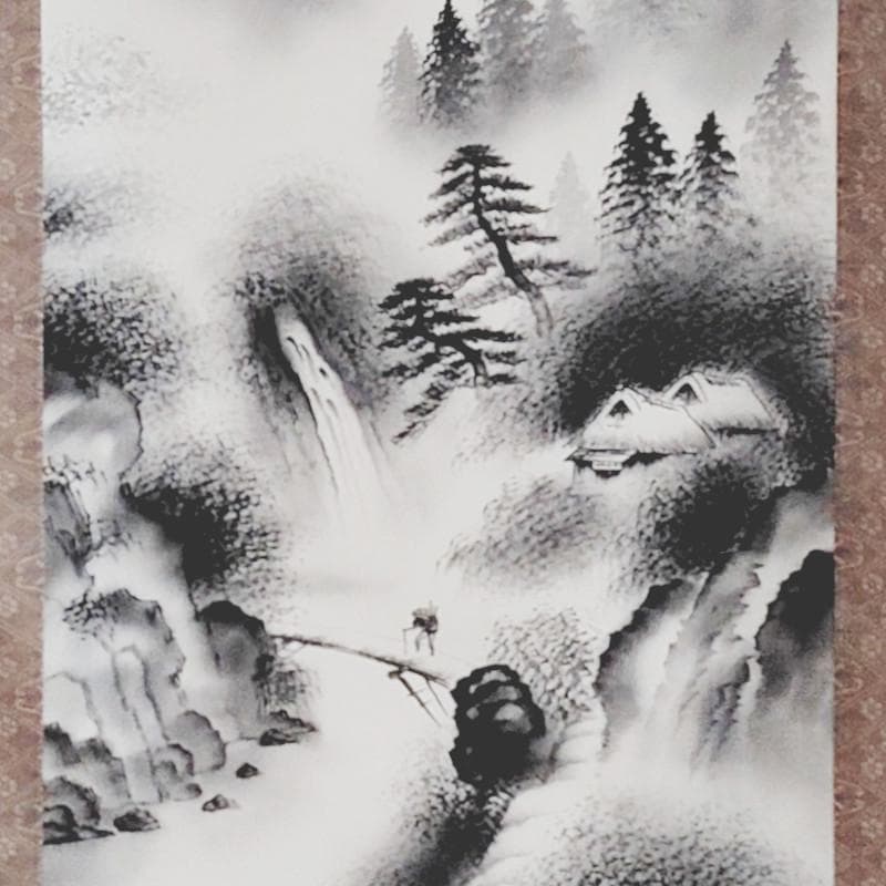 掛軸　☆小池玉泉☆「水墨山水」　良好！