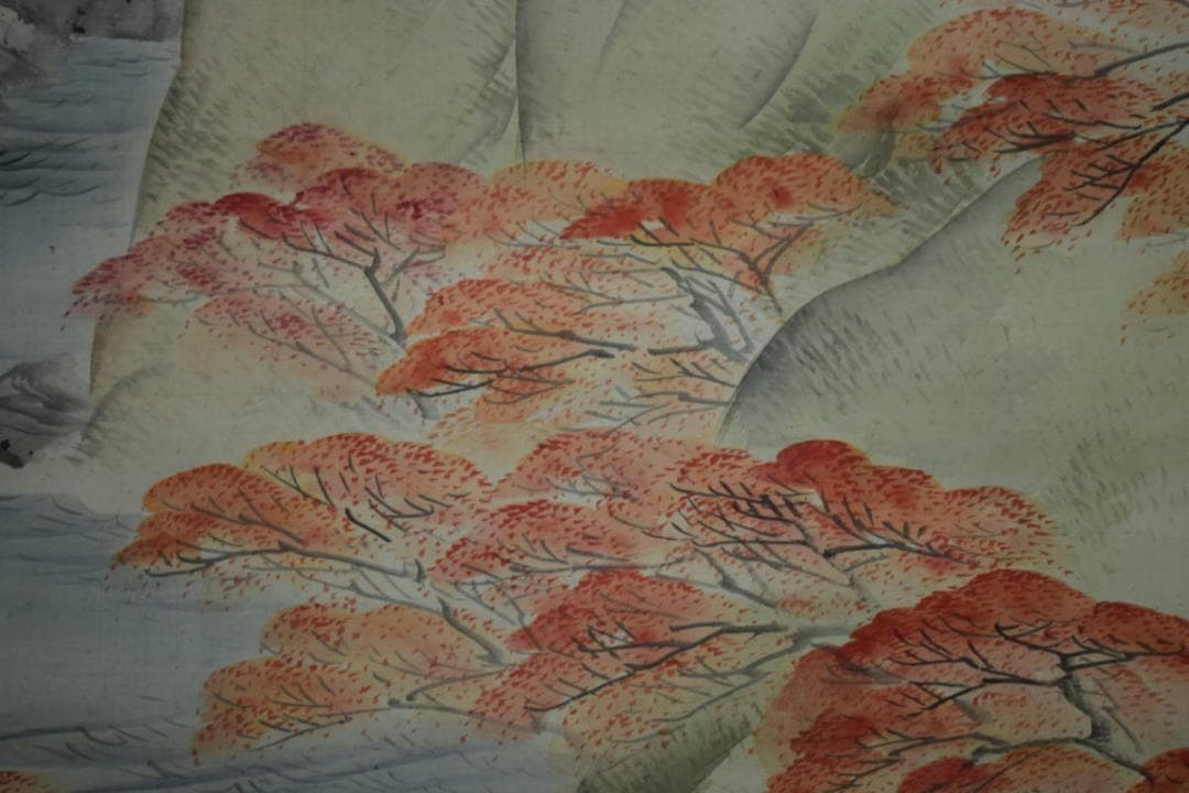 模写/四条派の祖/松村呉春の弟/松村景文/秋景山水図/紅葉/布袋屋掛軸HH-18