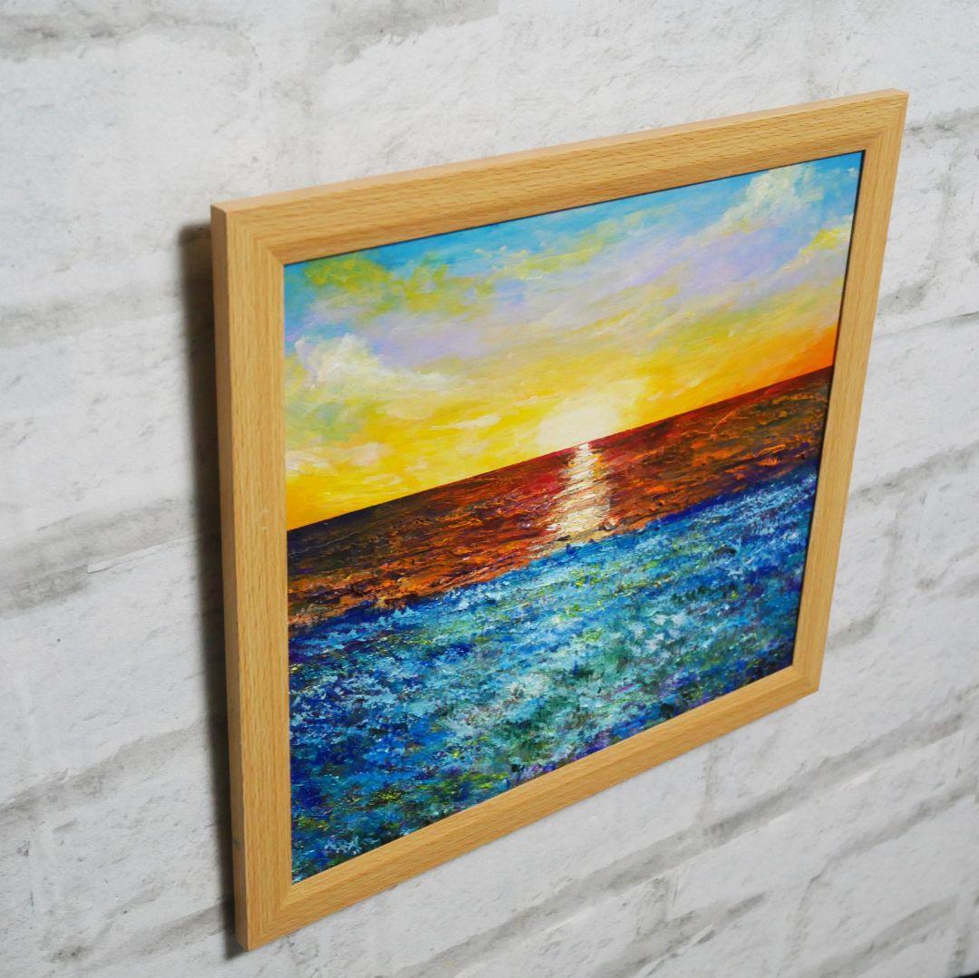 油絵 油彩 油彩画 絵画 絵【朝日に輝く海の青い花】