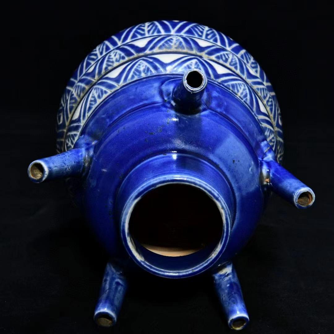 中国古美術・旧蔵の陶磁器:五連管瓶・13x23cm・茶道具・案頭・置物・文房具